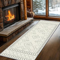 Beige White Runner Rug, 3x10ft Black Geometric Square Pattern Hallway Decor Rug - Modern Home Corridor & Foyer Accent Carpet, Non-Slip Mat Washable Rugs, Stylish Carpet for Hallway Spaces