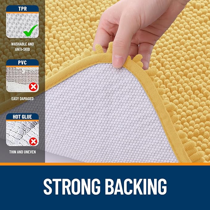 OLANLY Bathroom Rugs 47x24, Extra Soft Absorbent Chenille Bath Rugs, Rubber Backing Quick Dry, Machine Washable Bath Mats for Bathroom Floor, Tub and Shower, Home Decor Accessories, Yellow