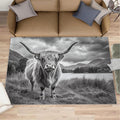 Highland Cattle Rugs for Bedroom - 2x3 Area Rug - Black White Highland Cattle Rugs for Living Room, 3D Natural Landscape Rug, Non-Slip Washable Home Decor Carpet