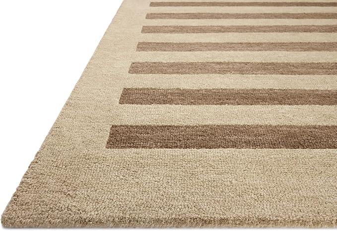 Loloi Leanne Ford Craven Collection CVN-05 Oatmeal/Bark 8'-6" x 11'-6" Area Rug Striped, Patterned, Neutral, Living Room, Bedroom, Dining Room