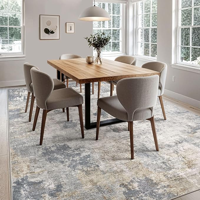 5x8 Area Rug Living Room Rugs - Washable Neutral Modern Abstract Soft Thin Large Rug Indoor Floor No Slip Rug Carpet for Bedroom Under Dining Table Home Office Decor - Blue Grey