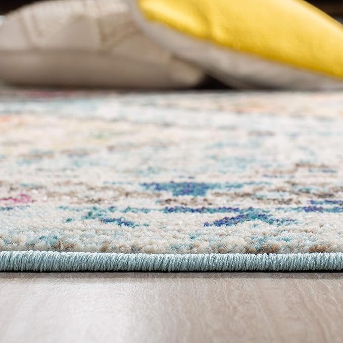 SAFAVIEH Madison Collection Area Rug - 10' x 14', Blue & Yellow, Boho Diamond Distressed Design, Non-Shedding & Easy Care, Ideal for High Traffic Areas in Living Room, Bedroom (MAD418K)