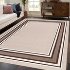 Beverly Rug Non Slip Area Rugs 5x7 Modern Bordered Non Skid Rubber Backing Soft Area Rug for Living Dining Room Easy to Clean Non Shedding Kitchen Bedroom Indoor Carpet 5 x 7 Beige-Brown