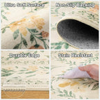 Area Rugs 9x12 Living Room: Floral Washable Rug Vintage Large Soft Boho Non-Slip Carpet Indoor Floor Stain Resistant Low Pile Carpets for Bedroom Dining Room Farmhouse Nursery Home Office Beige/Multi