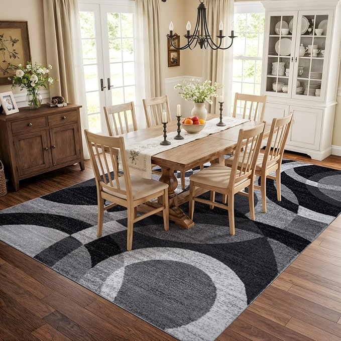 Rugshop Contemporary Abstract Circles Perfect for high Traffic Areas of Your Living Room,Bedroom,Home Office,Kitchen Area Rug 7'10" x 10'2" Gray
