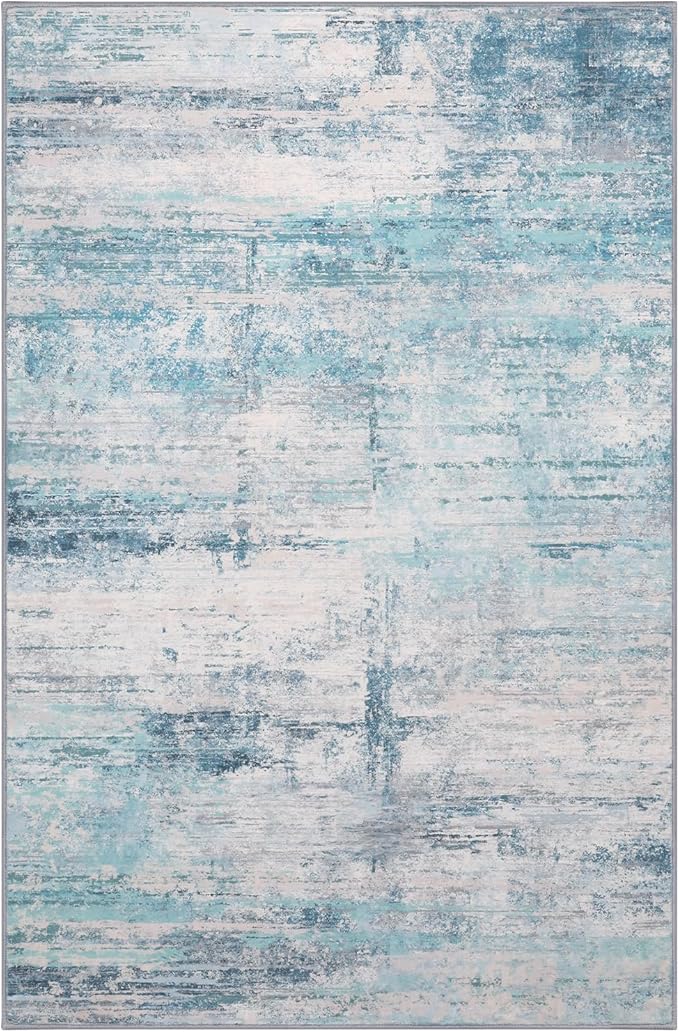 Abstract 9x12 Area Rug Washable Soft Large Non-Slip Carpet for Living Room Dining Room Home Office Bedroom - Abstract Teal/Grey