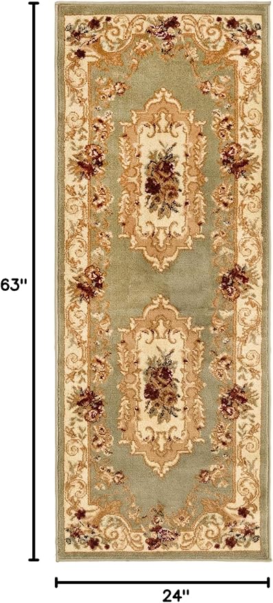 Rugs.com Chateau Collection Rug – 2' x 5' 3 Runner Green Medium Rug Perfect for Hallways, Entryways