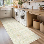 Lunasun Sage Green Long Bedroom Bedside Runner Rugs, 2x6 Non Slip Boho Floral Throw Rug for Kitchen, Hallway, Indoor Entrance, Foyer, Bathroom - Farmhouse Thin Front Door Low Pile Mat