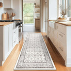 jinchan Hallway Runner Rug 2x8 - Machine Washable Beige Vintage Floral Distressed Design Soft Non-Slip Low-Pile Ultra-Thin Runner Rug for Kitchen Laundry Room Bedroom Farmhouse (2‘x8', Beige)