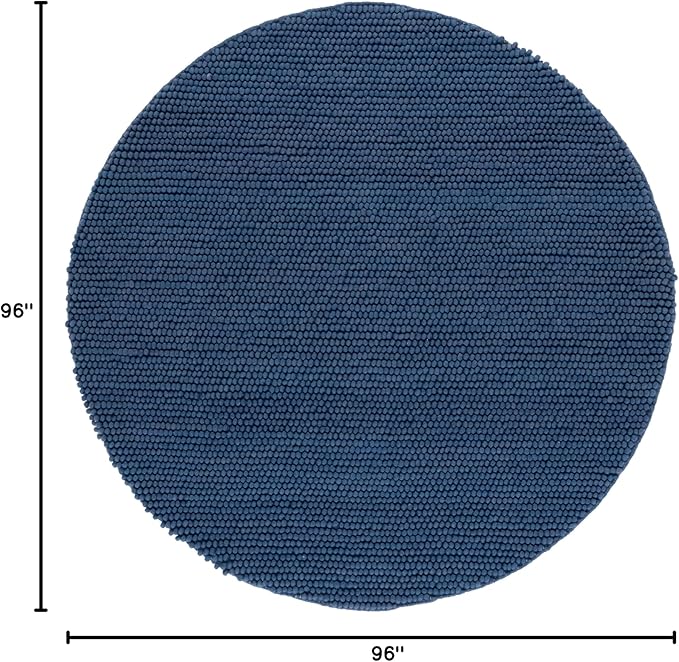 SAFAVIEH Natura Collection Area Rug - 8' Round, Navy & Blue, Handmade Wool Blend, Textured Design, Ideal for Living Room, Bedroom, Dining Space (NAT620M)