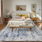 Lahome Washable Rugs 5x7 Area Rugs,Blue Rug for Bedroom Soft Rug for Bedroom Aesthetic Boys,Retro Distressed Non Slip Throw Carpet Dining Room Rugs for Under Table
