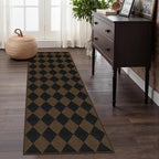 Easy Jute Checkered Runner Rug, 2x6 Coffee Modern Washable Rugs Runner for Hallway Non-Slip Kitchen Runner Rug, Geometric Diamond Indoor Outdoor Carpet for Porch Laundry Entryway