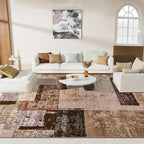 LOCHAS Rug for Living Room, Washable Soft Area Rugs for Bedroom 8x10, Abstract Carpet for Office Kids Dining Room Nursery Floor, Brown Pink Geometric Vintage Home Decor, Non Slip, Pet Child Friendly