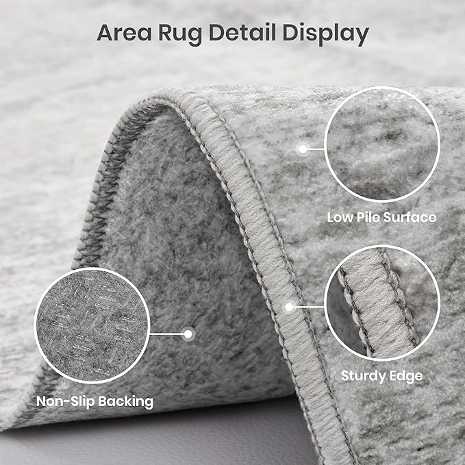 Valenrug Washable Rugs 2x8 - Stain Resistant 2x8 Area Rugs for Living Room, Non Slip Backing Large Area Rugs for Bedroom, Folable Machine Washable Area Rug (2'x8', Grey)