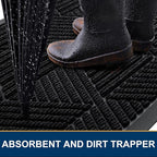 Kitinjoy Front Door Mat Outside Entrance, Sturdy Natural Dirt Trapper, Heavy Duty Rubber Doormat, Low Profile Non-Slip Backing, Easy Clean Floor Mat for Indoor Outdoor Entry, 29.5X17 Inch, Black