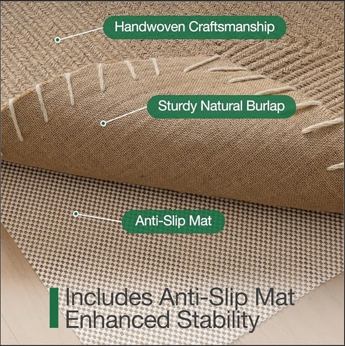 LUMI Handwoven Jute Door Mat, Non-Slip Durable Entryway Mat with Anti-Slip Mat for Hard Floor, Front Door Mats for Home Entrance, Patio, 36"x60", Knit Jute