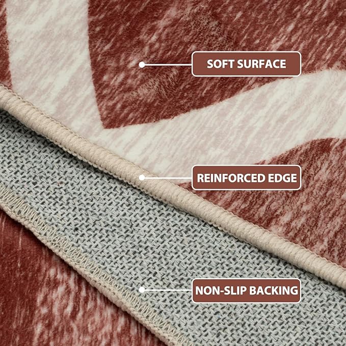 Area Rug 6x9, Moroccan Trellis Print Carpet, Machine Washable Non-Slip Rugs for Living Room, Bedroom, Dining Room & Entryway, Red