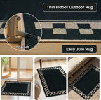 OJIA Easy Jute Kitchen Rug, 2x3 Black Indoor Door Mat Checkered Washable Area Rug Non-Slip Farmhouse Modern Outdoor Doormat Front Door Mat Indoor Entrance Throw Rugs for Entryway Doorway Bathroom