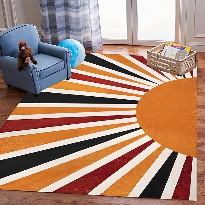 4x5ft Boho Area Rug,3D Printing Rainbow Sun Area Rug,Modern Simple Home Decoration Rug for Kids Girls Boys Bedroom, Living Room, Classroom, Office Non-Slip Washable