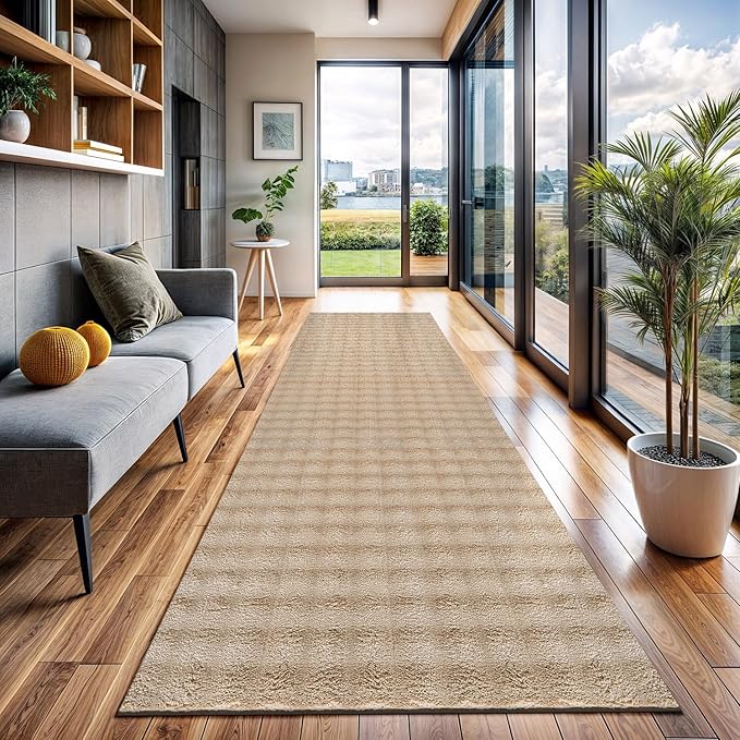 CAMILSON Modern Beige Non Slip Runner Rug 2x7 Ultra Soft High Pile Kitchen Rugs Non Skid Rubber Backing Durable & Easy to Clean Carpet for Entryway Bathroom Indoor Use (2 x 7 Beige)