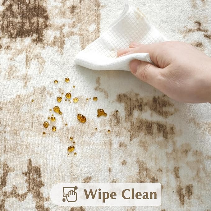 FMFUNCTEX 10x14 Washable Abstract Area Rug Brown Beige Neutral Modern Large Non Slip Carpet for Living Room Bedroom Soft Accent Low Pile Indoor Mat Accent Throw Rug for Dining Kitchen Office Nursery
