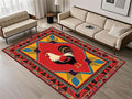 Country Rooster Rugs，5x6ft,Colorful Geometric Rooster Pattern Rug，Rooster Pattern Colorful Rug. Ethnic Vintage Design Non-Slip Washable Floor Mat for Living Room Bedroom Farmhouse Home Office
