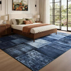 DweIke Washable Area Rugs for Living Room, 6x9 Large Bedroom Rugs, Geometric Print Non Slip Low Pile Indoor Throw Carpets for Bedroom Apartment Dining Room Home Office Hardwood Floor, Navy Blue