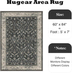 HUGEAR 5x7 Machine Washable Rugs Black Beige Hallway Area Rug Indoor Accent Rug Floral Low Pile Carpet Soft Throw Aesthetic Rug Bedroom Living Room Office Dining Room Laundry Room Non Slip