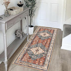 KOZYFLY Runners for Hallways 2x5 Ft Washable Kitchen Runner Rug Boho Runner Rug for Entryway Indoor Rust/Orange/Blue Printed Oriental Faux Wool Floor Carpet Runner for Laundry Room Kitchen Hall