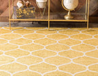 Rugs.com Lattice Frieze Collection Rug – 7' Square Yellow Medium Rug Perfect for Living Rooms, Kitchens, Entryways