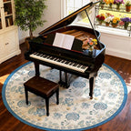 jinchan Elora 8ft Floral Round Rug for Dining Room Washable Living Room Rug Vintage Romance Design Non Slip Indoor Floor Cover Lightweight Low-Profile Throw Carpet for Bedroom Porch Patio, Blue/Beige