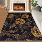 Rose Rugs for Bedroom - 5x6 Area Rug - Black Gold Flowers Rugs for Living Room, European Light Luxury Flowers Rug, Washable Home Decor Carpet