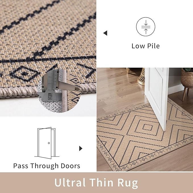 Tangsoo Easy Jute Rug 6x9 Washable Area Rugs for Living Room,Non Slip Ultra Thin Indoor Outdoor Carpet,Geometric Office Mat for Backyard Dining Room Patio Bedromm