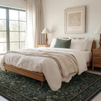 Bavni Floral Dark Green Area Rugs 8x10, Vintage Boho Carpet Machine Washable, Non Slip Soft Low Pile Thin Rug for Bedroom, Living Room, Dining Room, Nursery