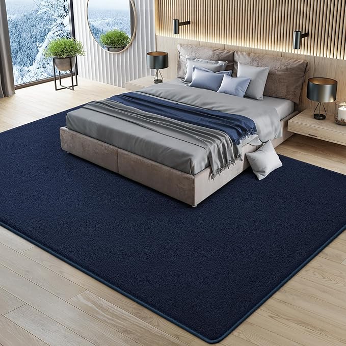 Large Modern Area Rugs for Living Room Bedroom, 6x9 Feet Navy Blue Ultra Soft Solid Thickened Memory Foam Indoor Minimalist Carpets, Non-Slip Comfy Rugs for Boys Girls Nursery Kids Room Home Décor