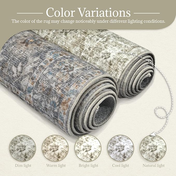 2'x6' Washable Runner Rug Utral Soft Lightweight Vintage Boho Distressed Non-Slip Backing,Low Pile Stain Resistant Farmhouse Rug for High-Traffic Hallway, Kitchen & Laundry
