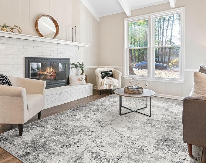 Area Rug Living Room Rugs-Washable Neutral Modern Abstract Soft Thin Large Rug Indoor Floor No Slip Rug Carpet for Bedroom Under Dining Table Home Office Decor-Grey-10'x 13'(Rectangular)