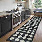 Lahome Checkered Washable 2x12 Runners for Hallways Non Slip, Black Kitchen Bathroom Runner Rugs, Modern Trellis Ultra-Thin Indoor Carpet Runner for Bedroom Dorm Classroom Decor (2'x12',Black)