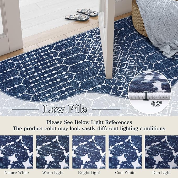 Lahome Moroccan Blue Rugs for Living Room Washable Rugs 8x10 Non-Slip Ultra-Thin Extra Large Area Rug Throw Stain Resistant Rug for Dining Room Table, Geometric Print Modren Rug for Bedroom Office