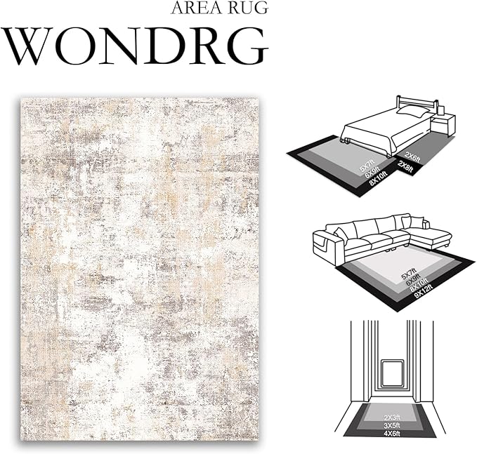 2'6x8 Washable Runner Rug Beige Grey Abstract Hallway Kitchen Throw Rug Neutral Modern Non Slip Soft Low Pile Carpet for Bathroom Laundry Bedroom Living Room