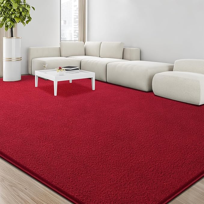 Large Area Rugs for Living Room Bedroom, 6x9 Feet Burgundy Red Rug, Minimalist Modern Shag Rug, Soft Thick Memory Foam Indoor Carpet, Non-Slip Washable Rug for Boys Girls Dorm Nursery Room Home Decor