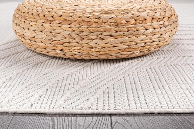 CAMILSON Micro Loop Rug 6x9 Modern Luxury Geometric Arch Area Rugs Soft High and Low Pile Stain Resistant Easy-Cleaning Non-Shedding for Living Room Office Indoor Carpet (6 x 9 / White)
