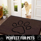Smiry Dog Door Mat for Muddy Paws, Absorbent Dirt Trapper Non Slip Quick Dry Washable Chenille Mat for Mud Dogs, Entry Rug for Indoor and Outdoor (30x20 Inches, Brown and Black)
