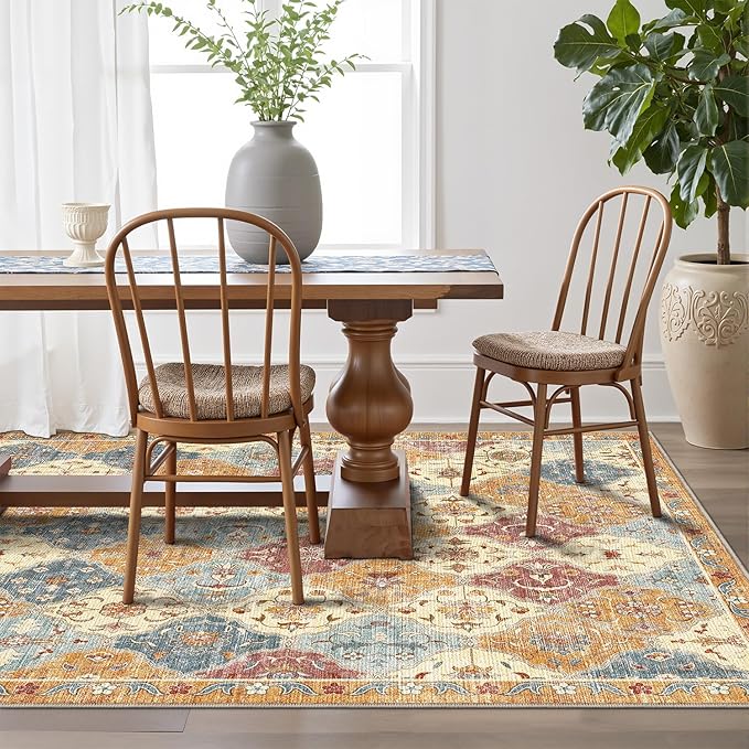 LUMI Washable Area Rug 8x10 for Living Room, Ultra Soft Stain Resistant Carpet with Non Slip Rubber Backing, Non-Shedding Low Pile Rugs for Bedroom, Dining Room, Indoor, Office