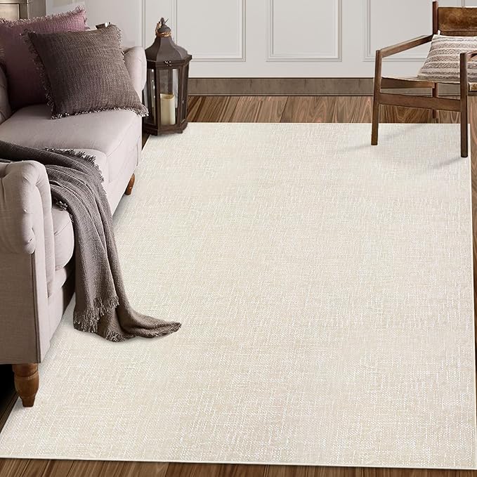 RUGSREAL 6x9 Large Bedroom Area Rug Soft Modern Area Rug for Living Room Non-Slip Stain Resistant Abstract Throw Floor Carpet Contemporary Rug Solid Color Accent Rug for Dining Room Office, Cream