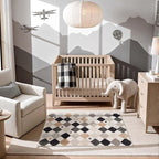 jinchan Macy Area Rug 3x5 Kids Washable Indoor Non-Slip Black and White Modern Soft Rug Elementary School Classroom Diamond Carpet for Nursery Playroom Daycare Bedroom Living Room Marble on Cream