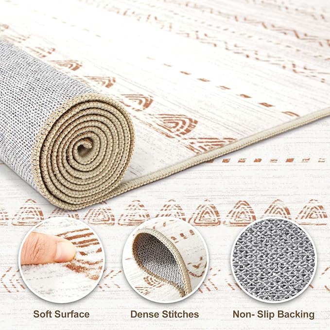 Nakagishi 5x8 Area Rug Living Room: Washable Boho Large Neutral Soft Farmhouse Rugs Stain Resistant Modern Indoor Floor Non-Slip Carpet for Bedroom Nursery Kids Playroom Office Dining Room Dorm- Brown
