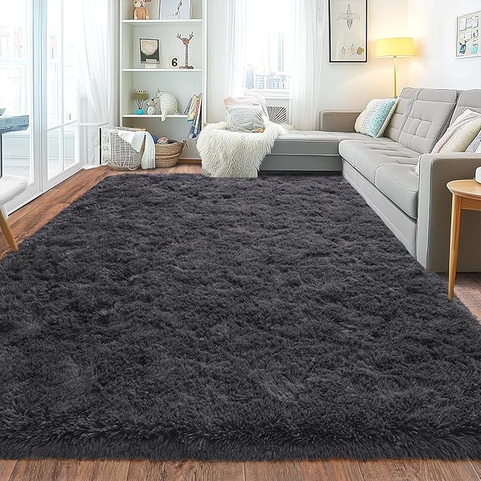 Upgrade Non-Slip Plush Rugs for Living Room, Soft Shaggy Carpets for Living Room, Fuzzy Rugs for Kids' Room, Perfect Decor for Modern Home Charcoal 5x7 Feet