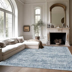 Washable Area Rug 8x10, Large Soft Rugs for Living Room Vintage Blue 8x10 Area Rugs for Bedroom Dining Room Non-Slip Stain Resistant Under Table Rug