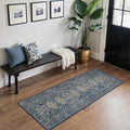 Bavni Washable Runner Rug 2x7, Non Slip Long Hallway Rug, Vintage Print Low Pile Ultra Thin Washable Carpet for Kitchen Bedroom, Blue